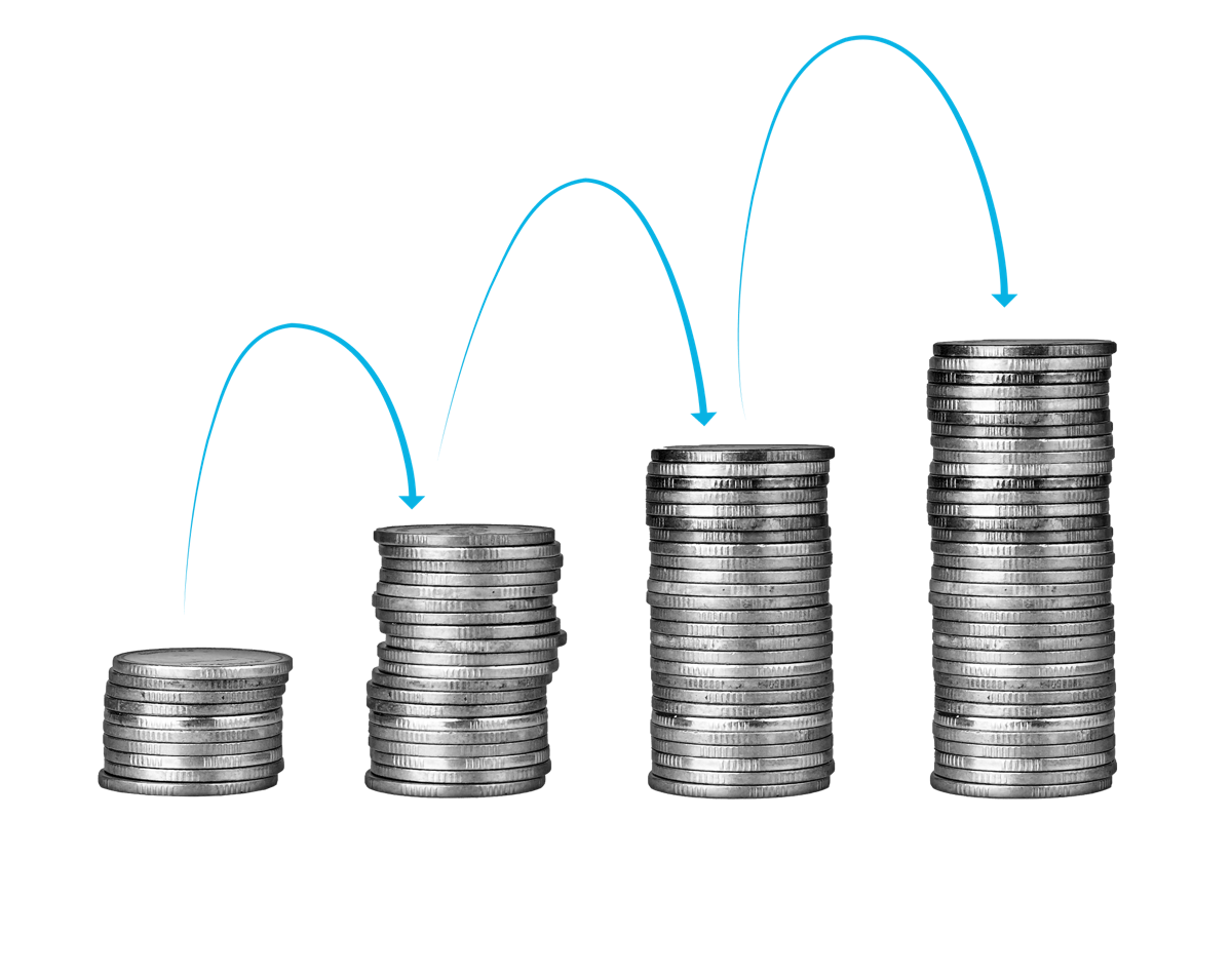 Growing stacks of coins